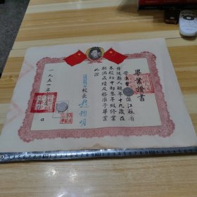 1951年丹徒初级中学毕业证书壹张（背面附成绩单）