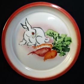 80年代怀旧小白兔胡萝卜搪瓷盘34厘米