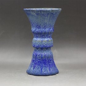 蓝釉刻字花觚花瓶 摆件