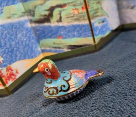 铜胎掐丝珐琅 景泰蓝鸟形香盒 七宝 日本回流