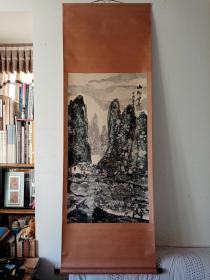 华中师范大学老教授陈士中国画精品《山乡雪景》，立轴原裱，包快递发货。