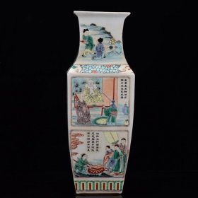 清康熙五彩人物纹四方瓶46*16