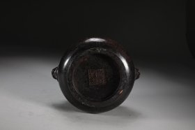 明 铜胎错银丝夔龙纹狮首耳簋式炉