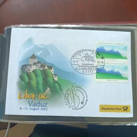 F1731外国信封 02年列支敦士登 瓦杜兹国际邮政纪念封 贴德国邮票2002年 国际山脉年 纪念附捐邮票 1全
