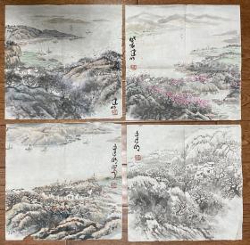 江苏国画院专职画家，艺委会主任。南京艺术学院教授，硕士生导师。徐建明，山水春夏秋冬四幅34*34*4纸本软片。