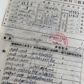 老档案:四子王旗革委会生建部72年度关于退休人员介绍信，三联单及退休人员审核表（带毛主席语录）