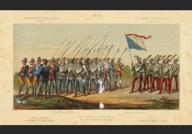1876年套色石印版画军事装饰艺术穆尔滕战役步兵 旗手