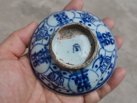 青花喜字茶碗盖