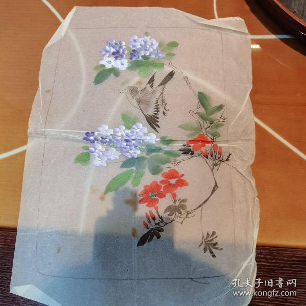 苏州檀香扇厂扇面——麻雀紫藤 
80年代，硫酸纸