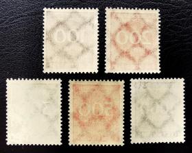 德国1922-23年邮票 数字邮票 5枚新原胶上品无贴有水印