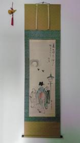 回流字画.渡边华山真迹夏夜街市图，渡边华石题长跋，带原盒1062整幅196*53.画心108*38.5