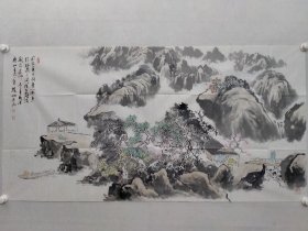 保真书画，张耀明四尺整纸山水画作一幅70×137cm软片，附赠作者本人快递作品的信息单及《走近画家张耀明》张耀明，1959年生于山东诸城，现居北京。字淡之，号听风堂，一壶，心远，澹翁。中国美术家协会会员[8]，国家一级美术师，北京凤凰岭书院龙瑞工作室画家，山东画院高级画师，央视书画频道特邀艺术顾问，齐鲁山水画研究院副院长，张择端书画研究院院长，北京香山画院常务副院长，诸城市博物馆副馆长、研究馆员