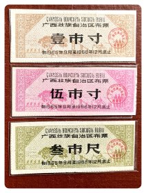 广西壮族自治区布票1965.9～1966.12三种，均缺失右侧副券
