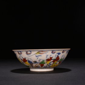 明成化红胎斗彩描金美人带子纹薄胎碗6*16.5厘米