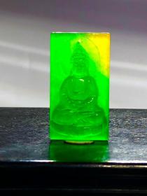 45_龙石种高冰翡翠佛吊坠,选料上乘,冰透水润,满绿通透精细雕刻,开脸漂亮,油润包浆,完整全品。M54