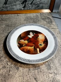 80年代，中国醴陵瓷厂，油画小男孩赏盘一块y