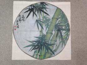 旧国画软片 扇画 国画竹高风亮节  原稿手绘真迹   旧画心尺寸66*66厘米