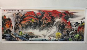 保真书画，河北名家，滦平县美协主席，杜文礼大幅山水画《鸿运》86.5×221cm，纸本托片，