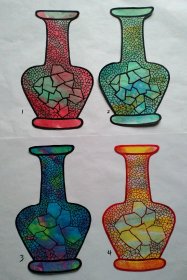 剪纸，彩色瓷瓶
