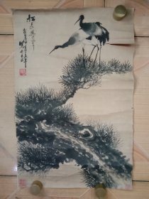 旧画一幅松是鹤家乡功力深厚笔墨老辣印章"长沙杨氏"63.5X40.5Cm品如图有残破喜欢来