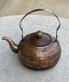 清代铜制水壶，全品包老