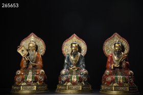 珍藏清代铜鎏金彩绘三清祖师造像