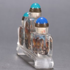 清 琉璃内画虎纹三连鼻烟壶