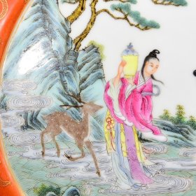 清乾隆胭脂红描金人物故事纹扁瓶尺寸30*24厘米编号13462580053