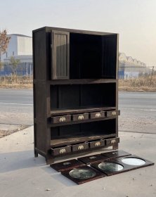拆迁偶得，楠木书橱，原装白铜铜件，全品包老