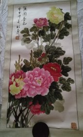 刘眀义 牡丹画 立轴（长162×58公分）