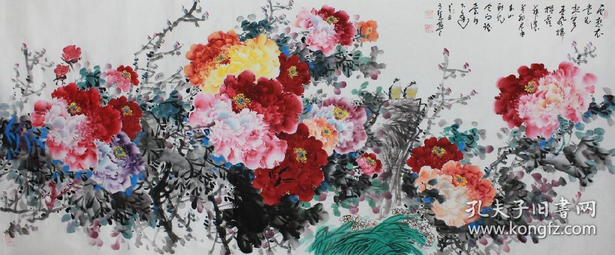 高慧 ，可合影，中国工笔画会员
名称：富贵满堂
尺寸：240*96cm
作者：高慧
材质：宣纸
小八尺牡丹