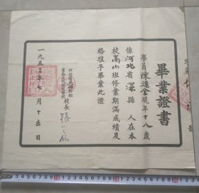 50年代河北省良乡县干部业余文化学校结业证明书（2张一起出售）