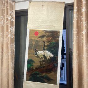 松鹤同春  黄墨林画    张立朝 书      尺寸：197x70      山东美术出版社