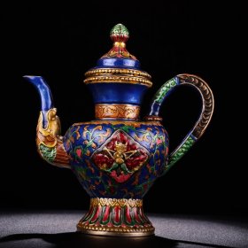 复古纯铜全铜景泰蓝藏式酒壶 工艺精湛 器型款式精美 重960克 高20厘米 宽19厘米