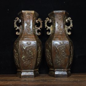 古玩铜器收藏黄铜风水摆件商务礼品铜装饰品 影视道具 鸿运当头瓶 收藏佳品
