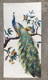 孔雀刺绣织锦画