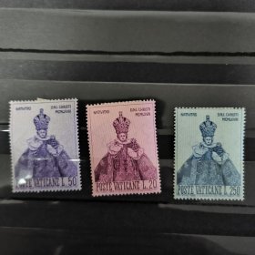 B706梵蒂冈1968年 圣诞节 布拉格圣玛利教堂的贞女像 邮票 新 3全 背贴，如图