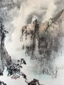 台湾省著名画家邢韵蓉女士参展山水作品：尺寸：139×73cm