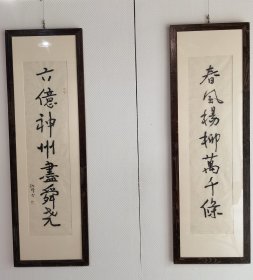 杨沛璋 书法对联136×34×2软片（保真私洽）杨沛璋，1951年生于天津，1976年毕业于天津美术学院，并留校任教。曾任天津美术学院国画系副主任，现为天津美术学院教授、研究生导师，天津中国画学会副会长，中国美术家协会会员，北京市海淀区美术家协会副主席，文化部中外文化交流中心国韵文华书画院艺术委员会委员，中国人民对外友好协会艺术交流院研究员。