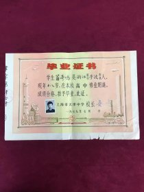 1979年上海市天津中学毕业证书，带学生照片，尺寸：37*25厘米，品如图，50包邮，