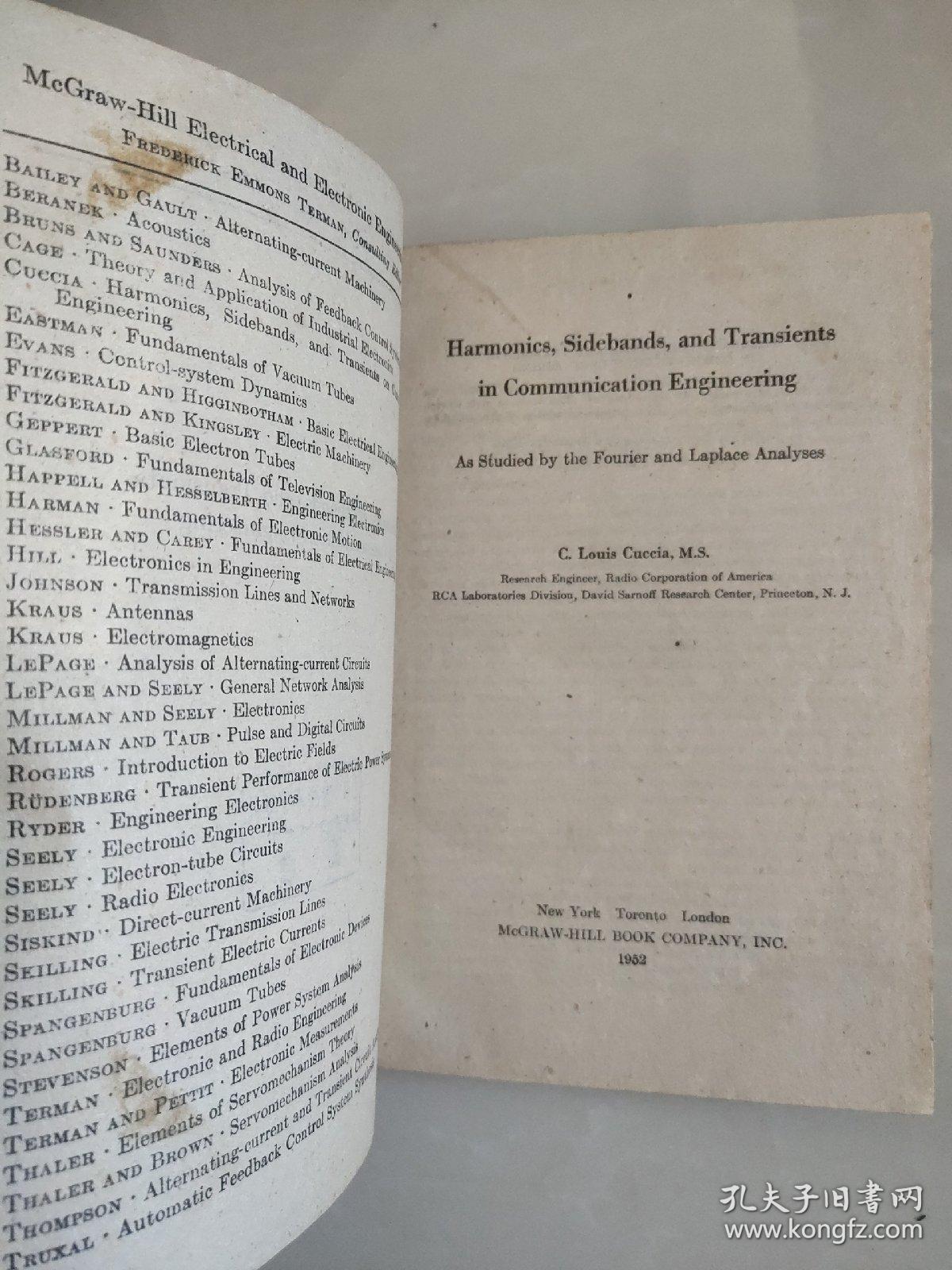 Harmonics,Sidebands and transients in  Communication Engineering<通讯工程的谐波，边带与瞬变（英文版）>布脊精装