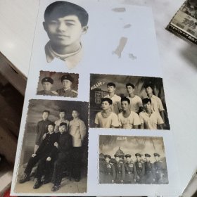 1950~1965年期间 多张照片组合在一张纸板上 1954年战友合照 军人合照 军人战友国庆合照 放照片文件夹