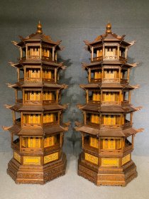 清代黄花梨雕填玲珑塔古董明清木器