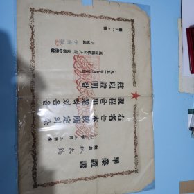 1951年解放初期带 为人民服务的 红方印的，延边县，好像是中文和朝鲜文字，两种文字混合的证书孤本。