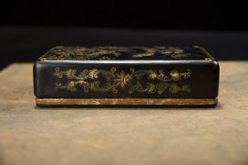 老木胎描真金漆器福寿纹文房盒 长14cm 宽8.5cm 高3.5cm 重155克
