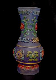 珍藏琉璃花瓶（蓝荷花），包浆均匀自然，手感温润，成色如图，重量2.44公斤