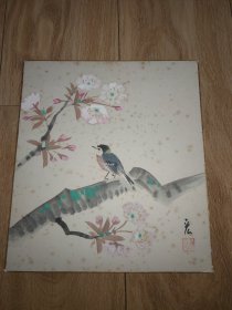 日本回流:早期 国画 手绘 卡板画 花鸟