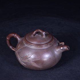 旧藏 老紫砂“岁寒三友”壶。 尺寸：长16cm宽101cm高9cm