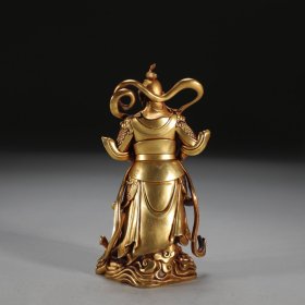 明 铜胎鎏金关公韦陀立像 一对