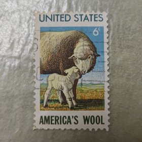 美国信销邮票 1971年 美国羊毛产业 1-1：母羊和羊羔